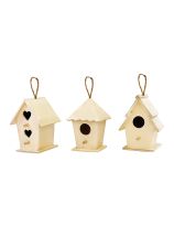 Birdhouses with Jute Cord - Assorted - 10 cm (4") - Set of 36