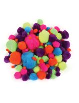 Pompons, couleurs néon et tailles assorties - Paquet de 100