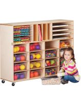 Stock Wooden Toys Multi Bin Storage Unit with 16 Semi Clear Totes