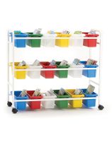 Book Browser Cart with 18 Small Tubs
