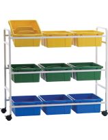 Book Browser Cart with 6 Divided & 3 Open Tubs