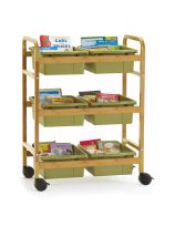 Small Bamboo Book Browser Cart with Sage Tubs