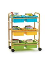 Small Bamboo Book Browser Cart with Vibrant Tubs