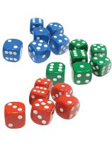 Spectrum Standard Coloured Dice, 1.6cm - Red, Blue, Green - Set of 36
