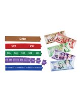 Tuiles de monnaie éducative emboîtables et proportionnelles, billets de banque Spectrum et bac de rangement
