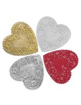 Paper Lace Doilies, 4" - Red, White, Silver, and Gold Heart - Pack of 100