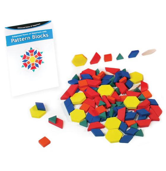 Wooden Pattern Blocks and Guide in a Container - 250 Pieces, French