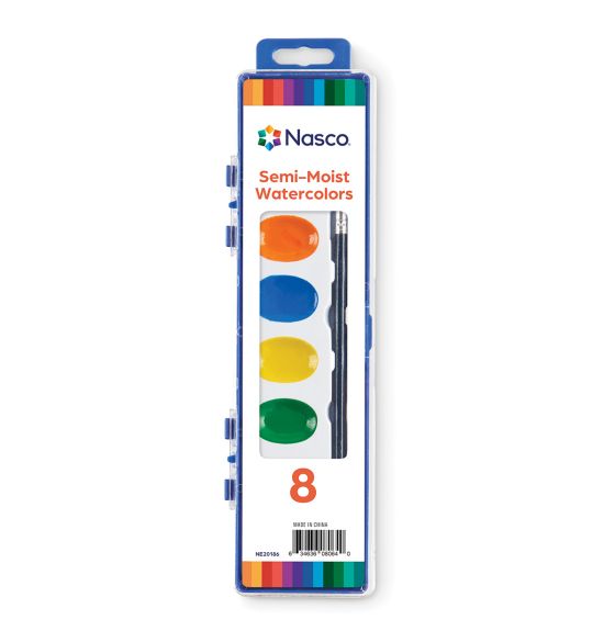 Ensemble d'aquarelle semi-humide Nasco, 8 couleurs - 30 boîtes