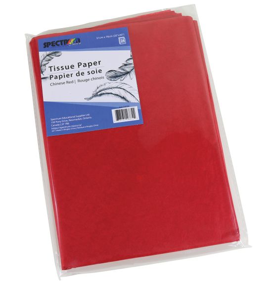 24 feuilles de papier de soie à couleur insoluble, 51 cm x 76 cm (20" x 30") - Rouge chinois