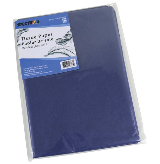 24 feuilles de papier de soie à couleur insoluble, 51 cm x 76 cm (20" x 30") - Bleu foncé