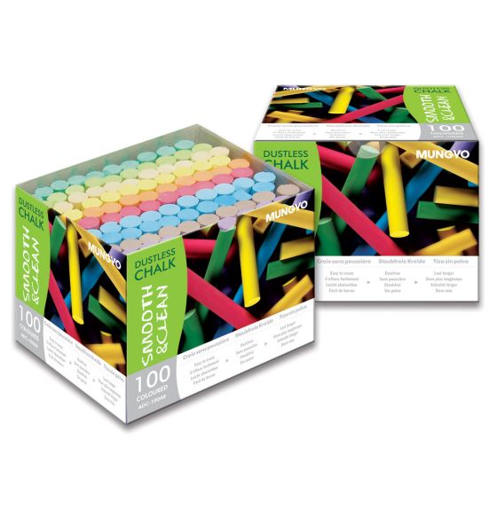 Mungyo&reg; Dustless Blackboard Chalk - Assorted Colours, Pack of 100
