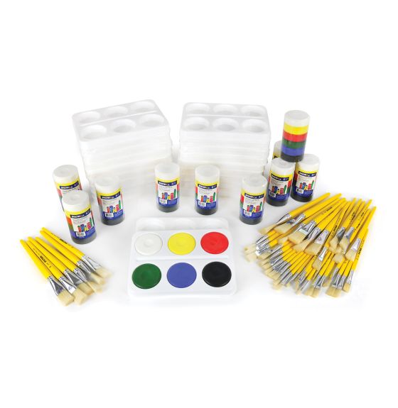 Ensemble de blocs de gouache et de pinceaux - Couleurs primaires