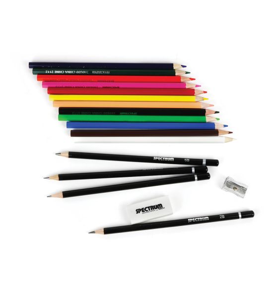 Ensemble de crayons à dessin et de crayons de couleur
