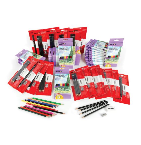 Ensemble de classe de crayons de couleur et crayons à croquis