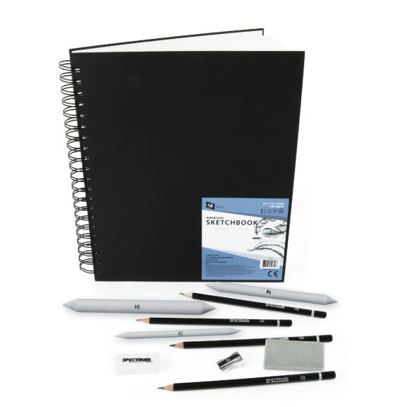 Ensemble individuel de luxe de crayons et cahier à croquis à couverture rigide et reliure spirale - 22 cm x 28 cm (8,5" x 11")
