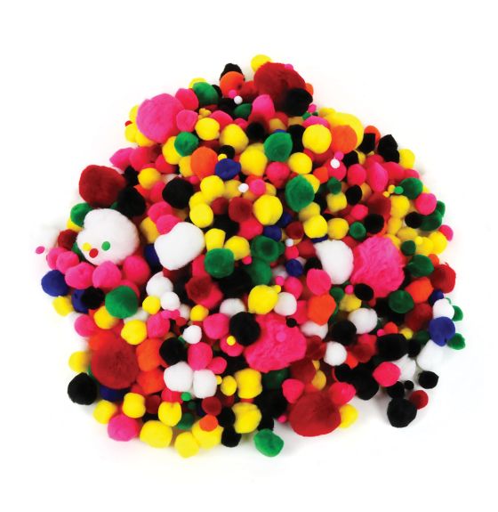 Pompons, couleurs et tailles assorties - Paquet de 1000