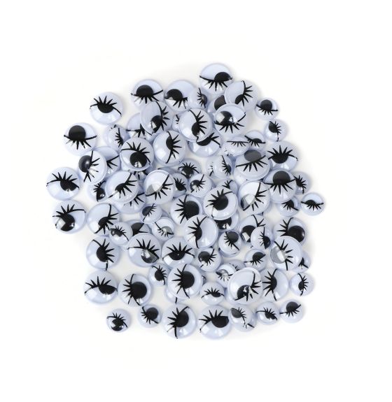 Paste-On Black & White Wiggle Eyes - Assorted with Eyelashes - Pack of 100