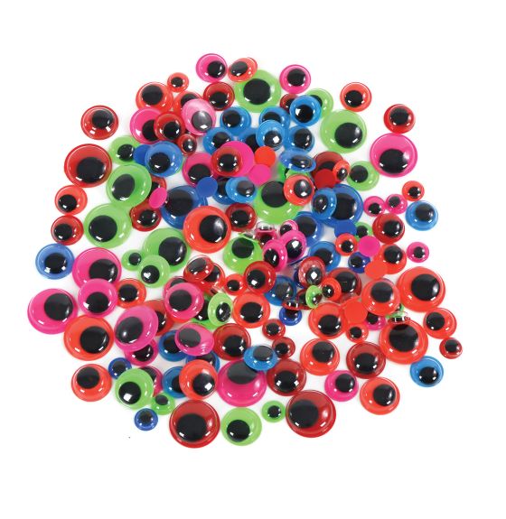 Paste-On Coloured Wiggle Eyes - Assorted Bright Colours & Sizes - 160 Pieces