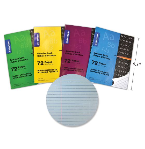 Cahier d'exercices, 72 pages, interligné pointillé - Paquet de 12 