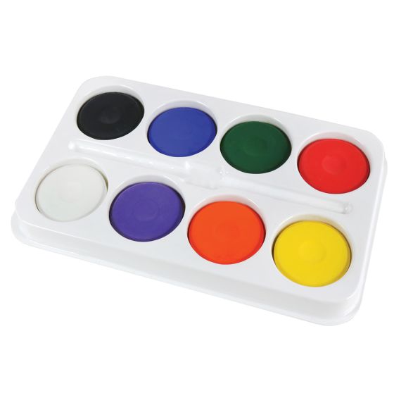 Set of 8 Primary & Secondary Colour Tempera Cakes with 8 Well Paint Blocks Tray