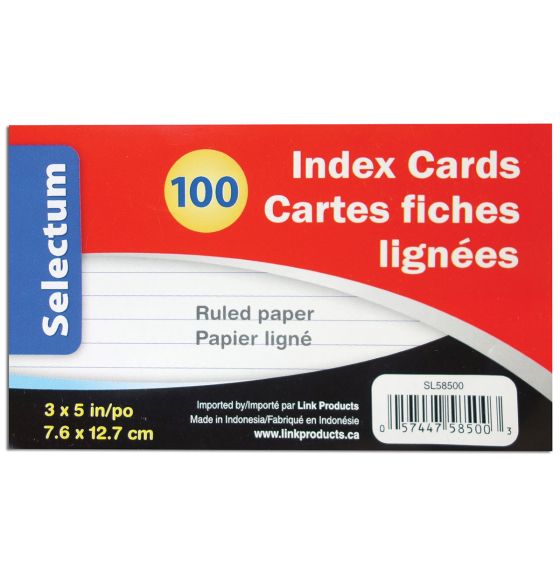 Selectum Ruled Index Cards 3" x 5" - Pack of 100