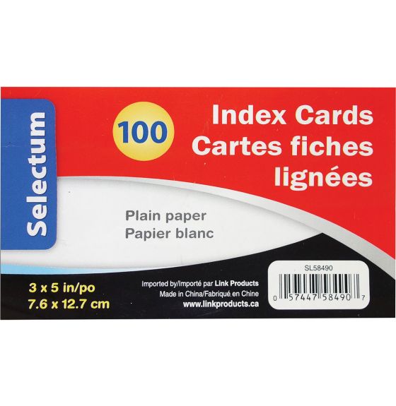 Fiches blanches Selectum 3" x 5" - Paquet de 100