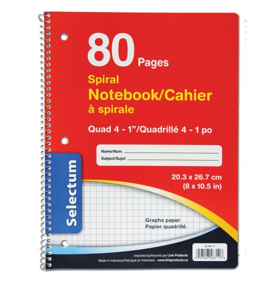 Selectum Quad Paper Coil Notebook, 8" x 10.5" - 80 pages