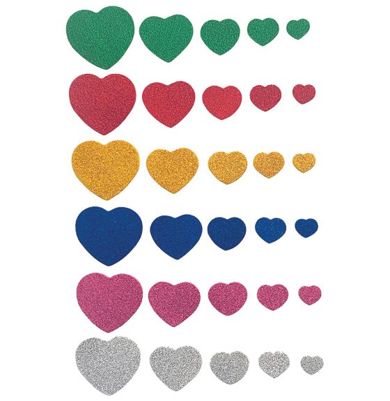 Formes en mousse amusantes aux couleurs assorties - 144 pièces - Coeurs pailletés