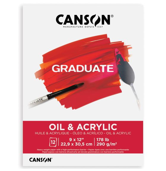 Canson® Graduate Oil and Acrylic Paint Pad - Foldover - 12 Sheets - 9" x 12"