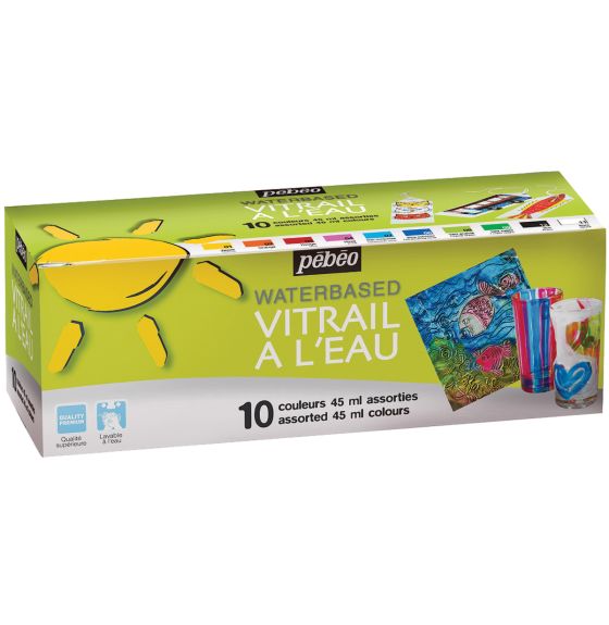 Vitrail à l'eau Pébéo, 45 ml - Ensemble de 10