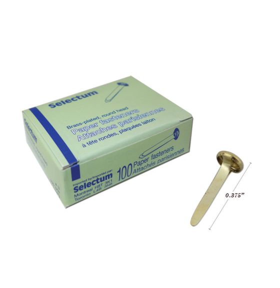 Brass-Plated Round-Head Fastener #1 - 10 mm (3/8") - Pack of 100