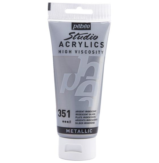 Peinture acrylique métallisée Pébéo Studio, 100 ml - Argent iridescent