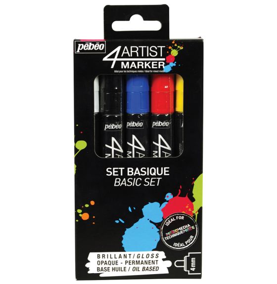 Marqueur de peinture à base d'huile Pébéo 4Artist - Pointe ronde, 4 mm - Ensemble de 5