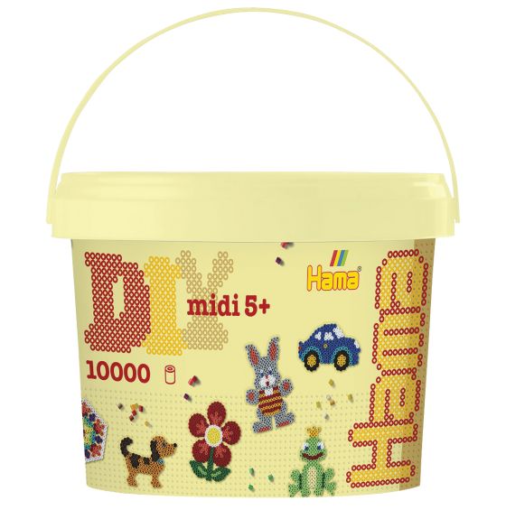 10 000 perles Midi Hama® dans un seau - Couleurs assorties