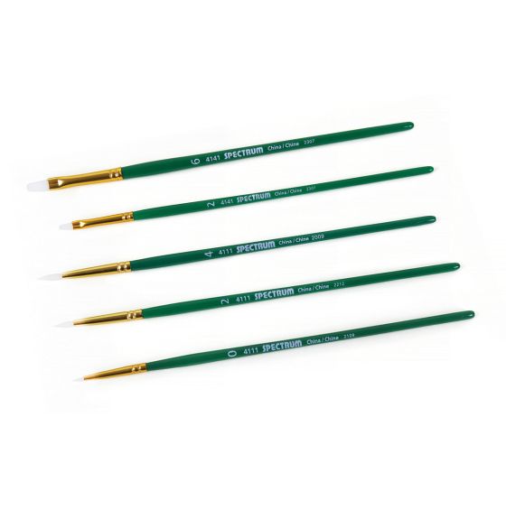 Spectrum White Taklon Flat & Round Brushes: Series 4111 & 4141 - Set of 5