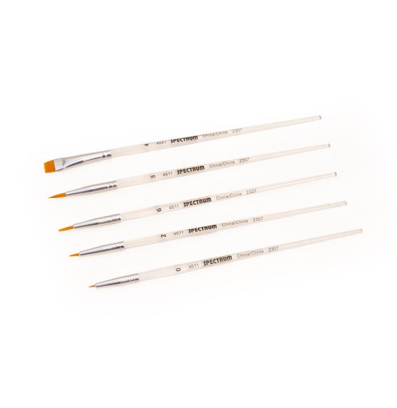 Ensemble de 5 pinceaux ronds et plats Spectrum en taklon doré, séries 4641 et 4611, à manche court