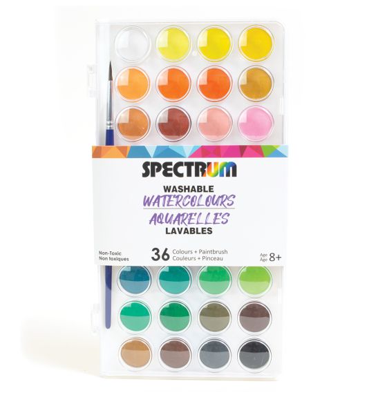 36 aquarelles lavables Spectrum dans un plateau