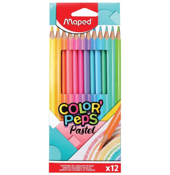 Crayons de couleur Color'Peps de Maped®, certifiés FSC, couleurs pastel - Paquet de 12