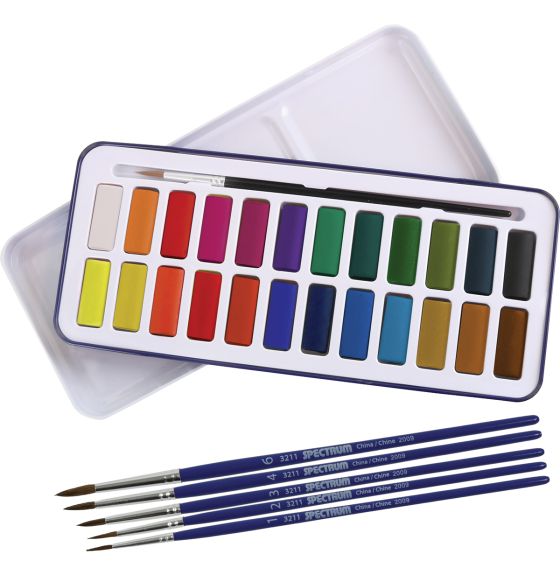 Ensemble d'aquarelle Spectrum dans un minicoffret en aluminium - 24 couleurs et 5 pinceaux