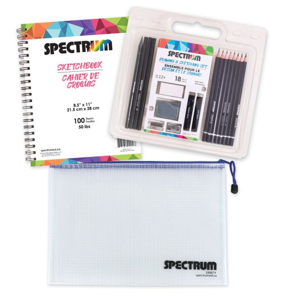 Ensemble élite Spectrum pour le dessin avec cahier de 21,6 cm x 28 cm (8½" x 11")