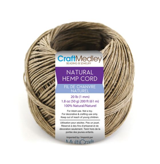 Craft Medley™ Natural Hemp Cord - 20 lb (1 mm) - 50 g (1.8 oz) - 61 m (200 ft)