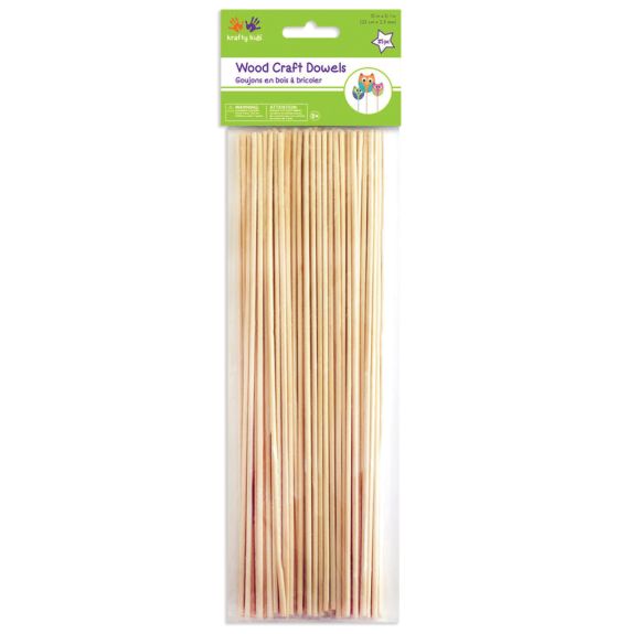 Goujons fins en bois pour bricolage, 25,4 cm x 0,25 cm (10" x 0,1") - Paquet de 85