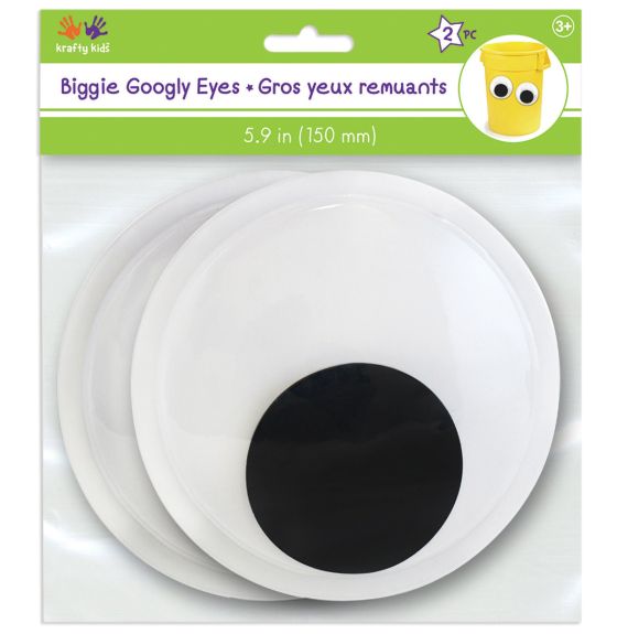 Yeux mobiles géants noir et blanc, à coller, 150 mm (5 29/32") - Paquet de 2
