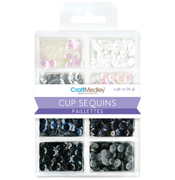 Craft Medley&trade; Black & White Classic Sequins - 25 Gram Pack - 6 mm Cup