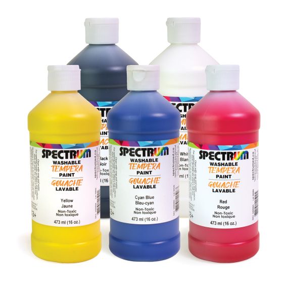 Spectrum Washable Tempera Paint - 473 mL (16 oz) - Set of 5