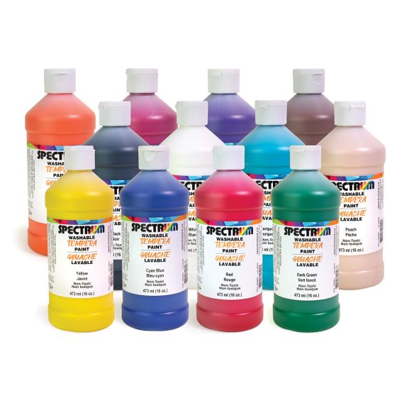 Spectrum Washable Tempera Paint - 473 mL (16 oz) - Set of 12