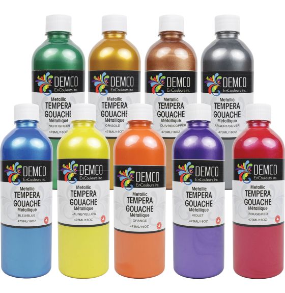 Demco Metallic Tempera Paint - 473 mL (16 oz) - Set of 9