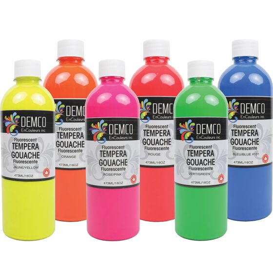 Demco Fluorescent Tempera Paint - 473 ml (16 oz) - Set of 6