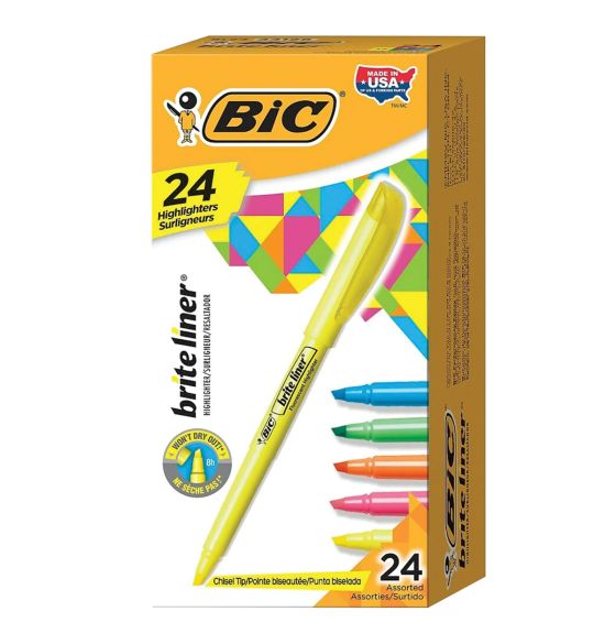 BIC&reg; Brite Liner Chisel Tip Pocket Style Highlighters - Pack of 24 - Assorted Colours