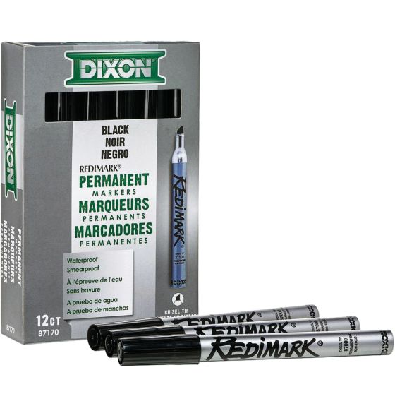 Redimark Permanent Marker - Chisel Tip - Box of 12